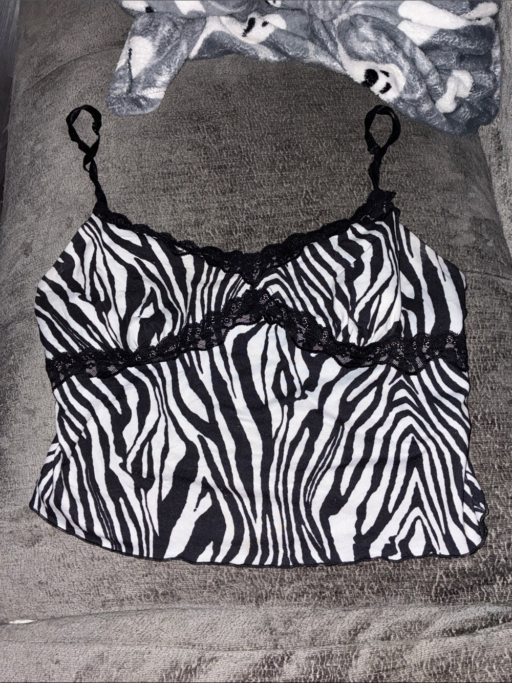 Zebra Print Lace Trim Cami Top - Black/White
